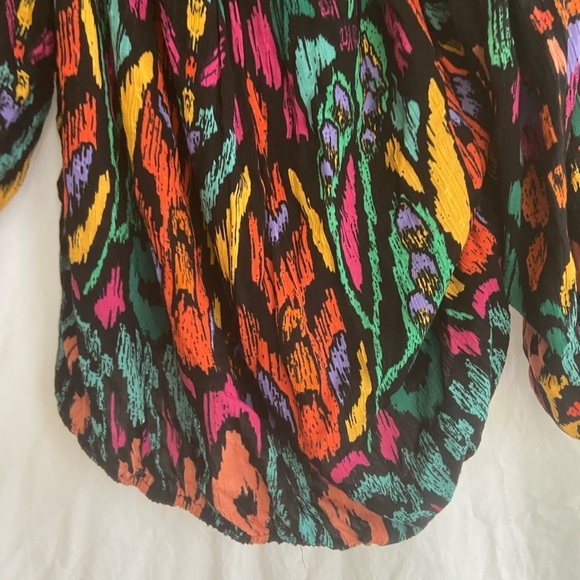 Christian Siriano Peasant Top Blouse Shirt Boho Geo Black Orange Plus Size 1X - Picture 8 of 14